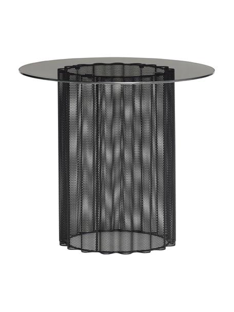 Kulatý kovový odkládací stolek se skleněnou deskou Flow, Černá, Ø 45 cm, V 41 cm