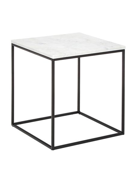 Marmor-Beistelltisch Alys, Tischplatte: Marmor, Gestell: Metall, pulverbeschichtet, Weißer Marmor, Schwarz, B 45 x H 50 cm