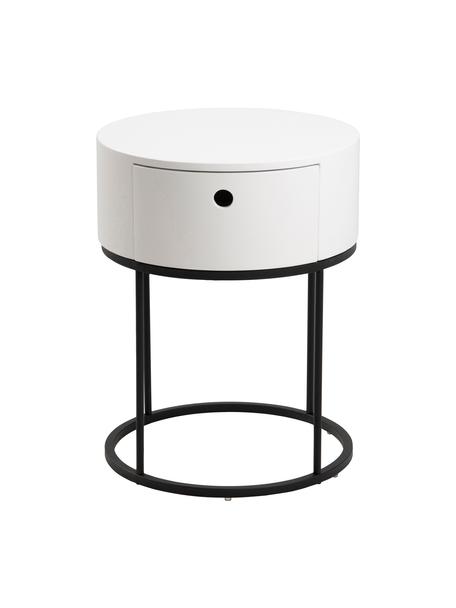 Table de chevet ronde avec tiroir Polo, Blanc, noir, Ø 40 x haut. 51 cm