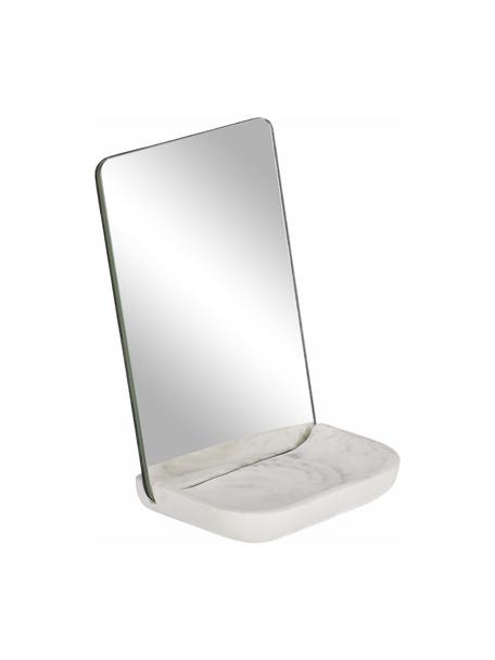 Kosmetikspiegel Sharif mit Ablagefläche in Marmoroptik, Ablagefläche: Kunststoff, Spiegelfläche: Spiegelglas, Weiß, Grau, 12 x 18 cm