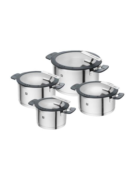 Kochtopf-Set Simplify aus Edelstahl, 4-tlg., Deckel: Glas, Edelstahl, Silikon, Silberfarben, 4-tlg. Set mit verschiedenen Größen