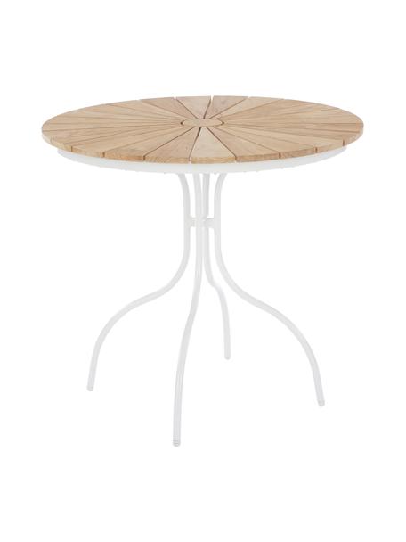 Runder Balkontisch Hard & Ellen mit Teakholzplatte, Tischplatte: Teakholz, geschliffen, Teakholz, Weiß, Ø 80 x H 72 cm