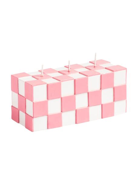 Candela con tre stoppini effetto mattonelle Tile, Cera, Rosa, bianco, Larg. 14 x Alt. 6 cm
