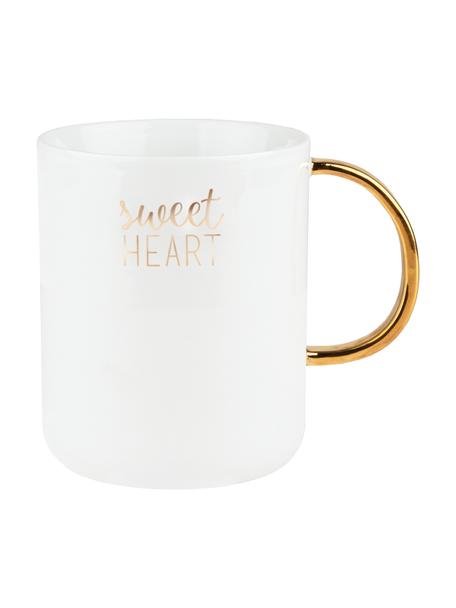 Porzellan-Tasse Heart in Weiß, Porzellan, glasiert, Weiß, Goldfarben, Ø 8 x H 10 cm, 545 ml