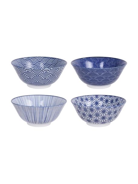 Handgemaakte porseleinen schalen Nippon in blauw/wit, set van 4, Porselein, Blauw, wit, patroon, Ø 15 x H 7 cm