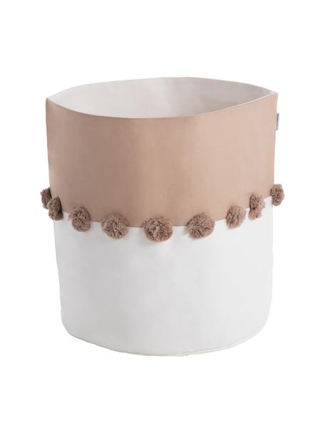 Cestino portaoggetti con ponpon Seashell, 100% cotone, Bianco, rosa, Ø 37 x Alt. 40 cm