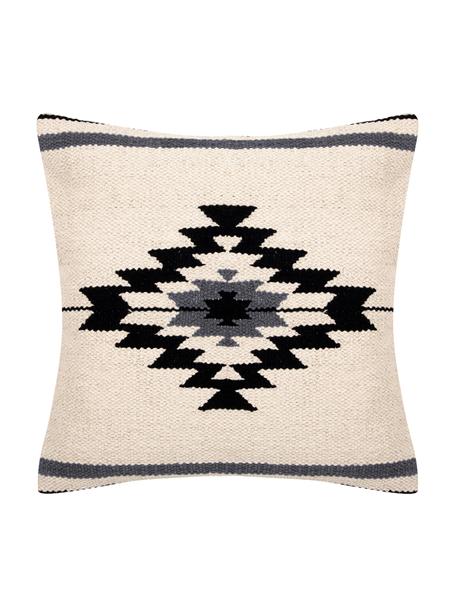 Tkana poszewka na poduszkę w stylu etno Toluca, 100% bawełna, Czarny, beżowy, szary, S 45 x D 45 cm