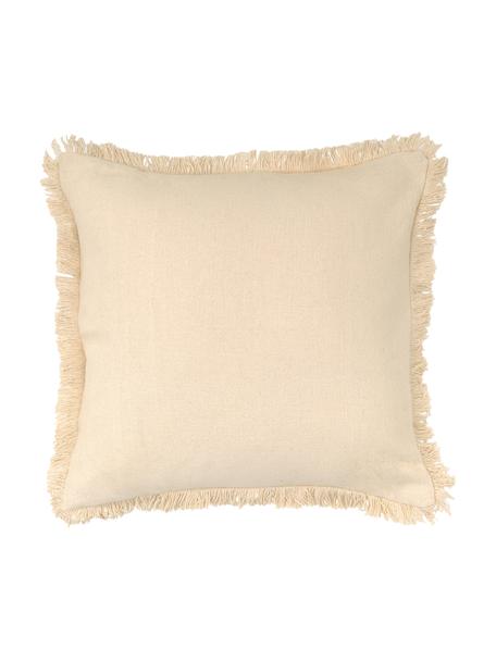 Kissen Prague in Hellbeige mit Fransenabschluss, mit Inlett, Vorderseite: 100% Baumwolle, grob gewe, Rückseite: 100% Baumwolle, Hellbeige, B 40 x L 40 cm