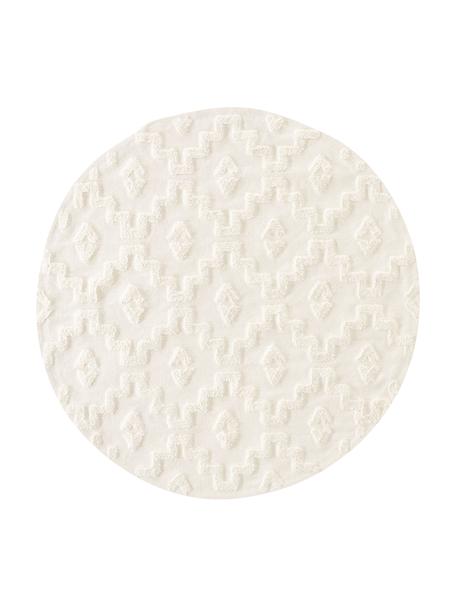 Alfombra redonda de algodón texturizada Idris, 100% algodón, Crema, Ø 120 cm (Tamaño S)