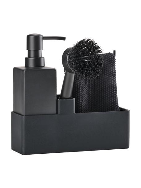 Spülmittelspender Parta mit Spülbürste, 3er-Set, Keramik, Silikon, Schwarz, B 19 x H 21 cm