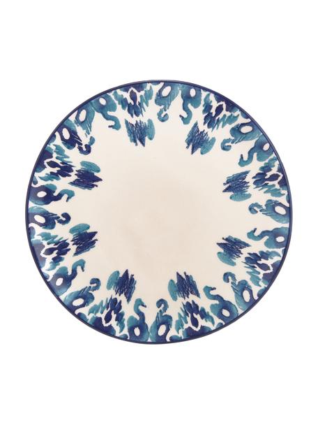 Ręcznie wykonany talerz duży Ikat, 6 szt., Ceramika, Biały, niebieski, Ø 26 cm