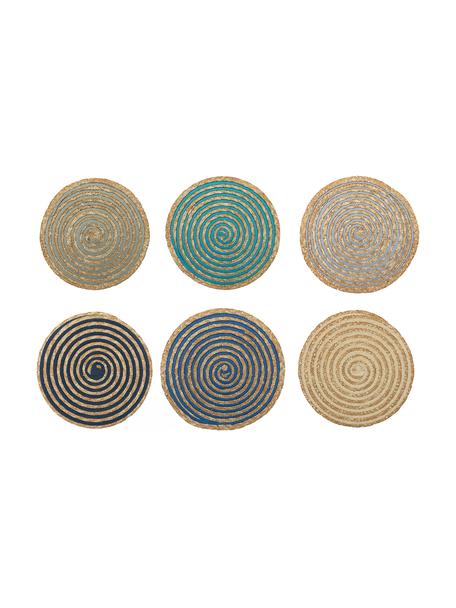Komplet okrągłych podkładek ze słomy Baita, 6 elem., Włókna łykowe, Beżowy, wielobarwny, Ø 39 cm