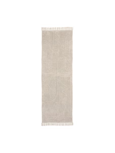 Passatoia in cotone taftata a mano con frange Lines, Beige, bianco, Larg. 80 x Lung. 250 cm