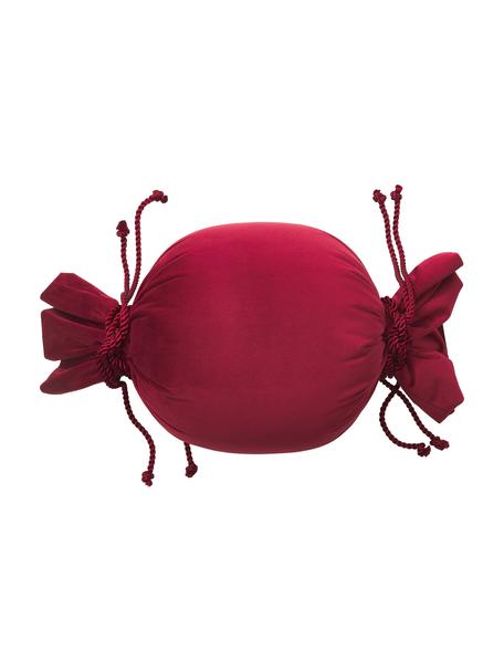Dunkelrotes Samt-Kissen Pandora in Bonbonform, Samt Rot, Ø 30 cm