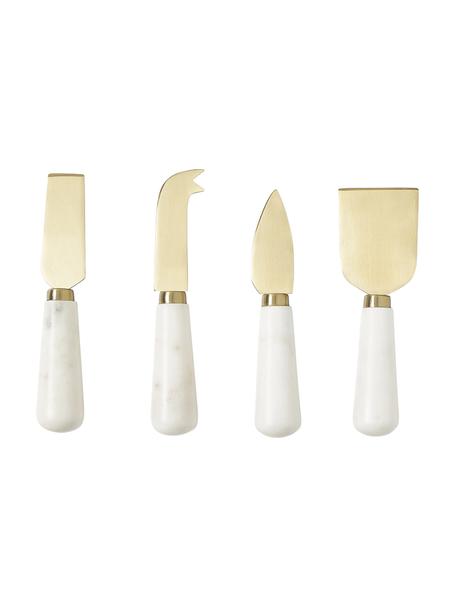 Set de couteaux à fromage avec manches en marbre Agata, 4 élém., Couleur dorée, blanc, marbré, long. 14 cm