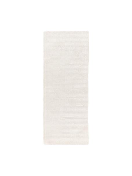 Alfombra corredor artesanal de pelo largo texturizada Wes, 100% poliéster con certificado GRS, Blanco crema, An 80 x L 200 cm