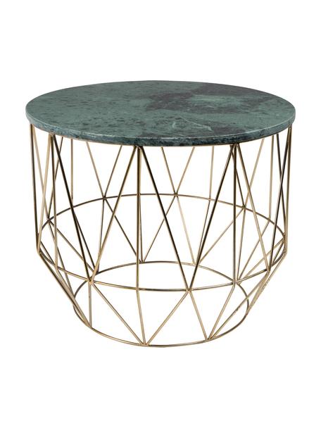 Okrągły stolik pomocniczy z marmuru Boss, Blat: marmur, Stelaż: metal mosiądzowany, Blat: zielony, marmurowy Nogi: mosiężny, Ø 51 x W 42 cm