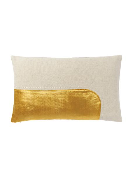 Housse de coussin brodée avec détails décoratifs en velours Farah, Couleur dorée, beige, larg. 30 x long. 50 cm