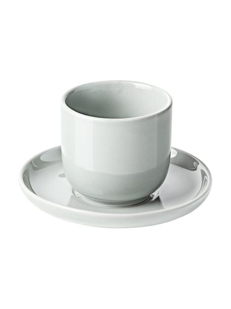 Tazas de café expresso con platitos de porcelana Nessa, 4 uds., Porcelana dura de alta calidad, Gris claro, Ø 7 x Al 6 cm