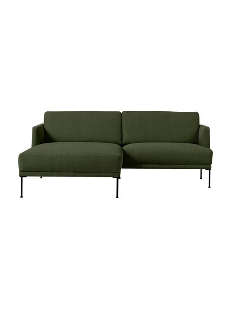 Petit canapé d'angle vert foncé avec pieds en métal Fluente, Tissu vert foncé, larg. 198 x prof. 152 cm, méridienne à gauche