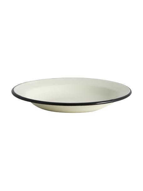 Platos hondos esmaltados pintados artesanalmente Ginger, 2 uds., Metal con revestimiento esmaltado, Crema, negro, Ø 18 x Al 4 cm