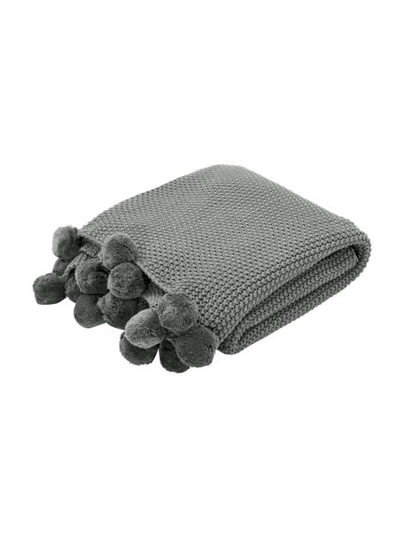 Plaid cosy avec pompons Molly, 100 % coton, Vert, larg. 130 x long. 170 cm