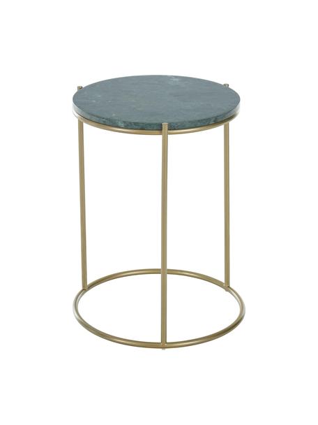 Okrągły stolik pomocniczy z marmuru Ella, Blat: marmur, Stelaż: metal malowany proszkowo, Blat: zielony marmur Stelaż: odcienie złotego, matowy, Ø 40 x W 50 cm