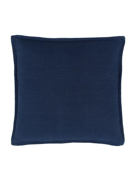 Poszewka na poduszkę z lnu Lanya, 100% len, Marynarski niebieski, S 50 x D 50 cm