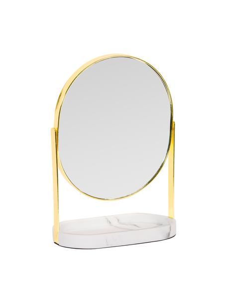 Make-up spiegel Bello met vergroting, Frame: metaal, Voetstuk: polyresin, Goudkleurig, wit, gemarmerd, B 18 x H 26 cm