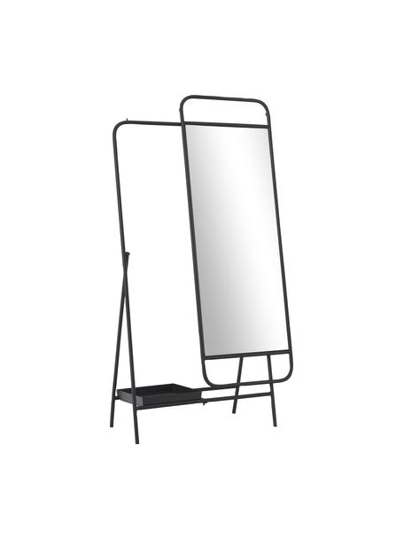 Miroir sur pied avec étagère Theo, Métal, Noir, larg. 93 x haut. 175 cm