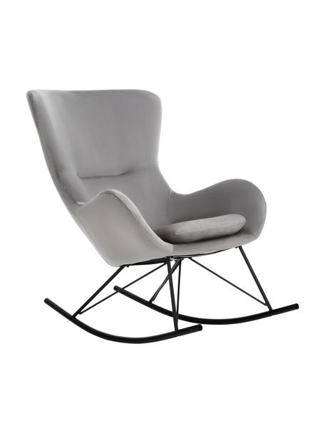 Fauteuil à bascule en velours avec pieds en métal Wing, Velours gris, noir, larg. 76 x prof. 108 cm