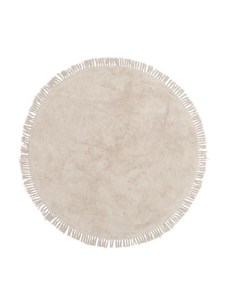 Okrągły ręcznie tuftowany dywan z bawełny z frędzlami Plain, Beżowy, biały, Ø 150 cm (Rozmiar M)