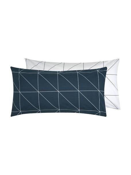 Funda de almohada de algodón Marla, Azul marino, blanco crema, An 45 x L 85 cm