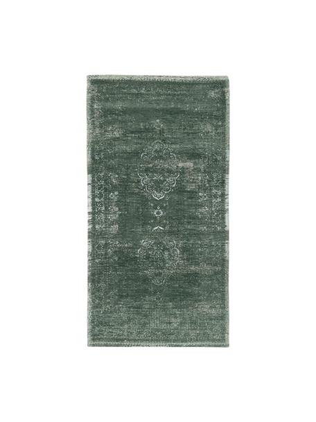 Tapis vintage chenille Medaillon, Vert foncé, beige, larg. 80 x long. 150 cm (taille XS)