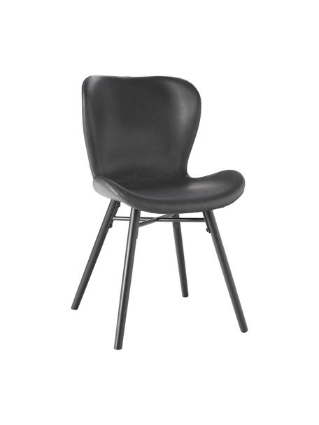 Kunstleren gestoffeerde stoelen Batilda in zwart, 2 stuks, Bekleding: kunstleer (polyurethaan), Poten: rubberhout, gecoat, Kunstleer zwart, rubberhout, zwart gelakt, B 47 x D 53 cm