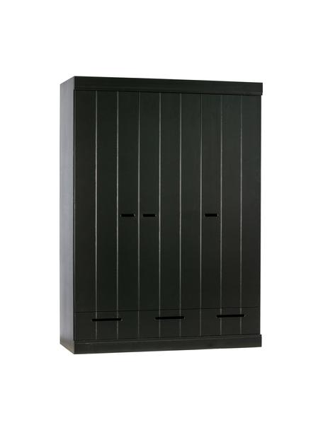Kledingkast Connect in zwart, 3 deuren, Frame: massief grenenhout, gelak, Handvatten: gelakt metaal, Zwart, B 140 cm x H 195 cm