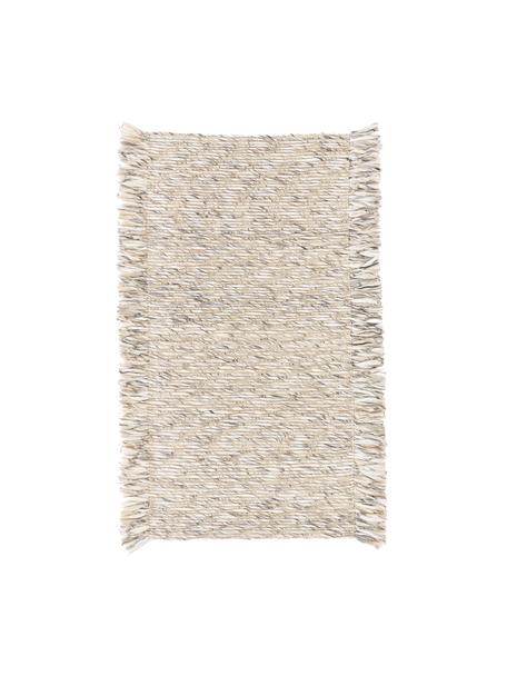 Flachgewebter Teppich Bunko mit Fransen in Cremeweiß/Beige/Grau, 86 % recyceltes Polyester, 14 % Baumwolle, Cremeweiß/Beige/Grau, B 80 x L 150 cm (Größe XS)
