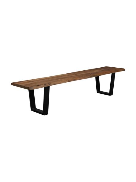 Sitzbank Aka aus Akazienholz, verschiedene Größen, Sitzfläche: Massives Akazienholz, Gestell: Metall, pulverbeschichtet, Akazienholz, Schwarz, B 180 x T 45 cm