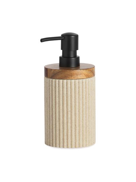 Dispenser sapone con dettaglio in legno Laura, Materiale sintetico, legno di acacia, Beige, Ø 8 x Alt. 18 cm
