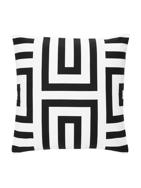 Housse de coussin 45x45 en coton motif graphique Bram, 100 % coton, Noir, blanc, larg. 45 x long. 45 cm