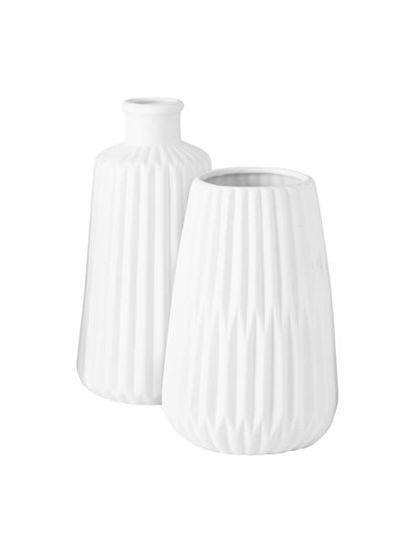 Set 2 vasi decorativi con superficie strutturata Esko, Porcellana, Bianco, Set in varie misure
