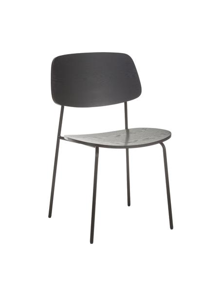 Houten stoelen Nadja, 2 stuks, Zitvlak: multiplex met essenhoutfi, Poten: gepoedercoat metaal, Essenhoutfineer zwart gelakt, B 50 x D 53 cm
