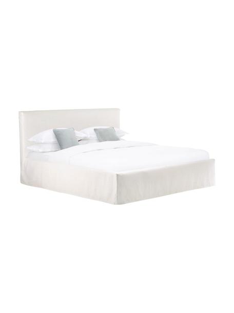 Gestoffeerd bed Feather met opbergruimte in ecru, Bekleding: polyester (gestructureerd, Frame: massief grenenhout en pla, Geweven stof beige, B 200 x L 200 cm