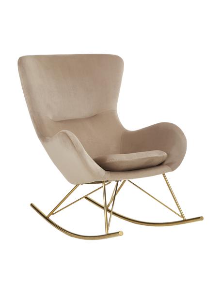 Fluwelen schommelstoel Wing in taupe met metalen poten, Bekleding: fluweel (polyester), Frame: gegalvaniseerd metaal, Fluweel beige, goudkleurig, 76 x 108 cm