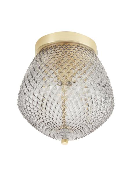 Kleine plafondlamp Orbiform van glas, Lampenkap: glas, Baldakijn: gecoat metaal, Messingkleurig, grijs, Ø 23 x H 25 cm