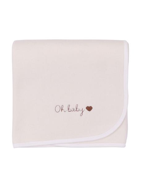 Baby katoenen plaid Cream met opschrift, 100% katoen, Lichtroze, bruin, B 75 x L 90 cm