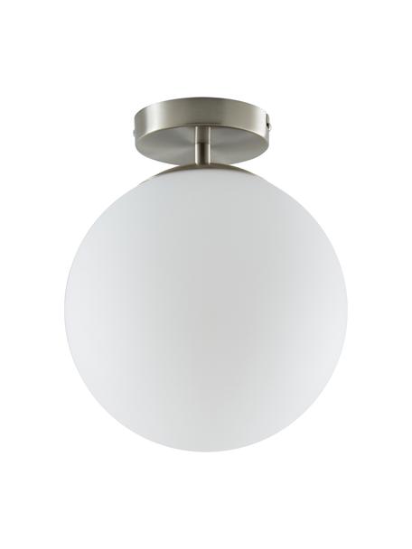 Lampada da soffitto piccola in vetro Hitch, Baldacchino: metallo nichelato, Paralume: vetro, Argentato, bianco, Ø 25 x Alt. 30 cm