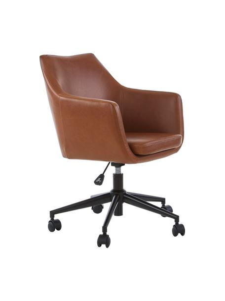 Chaise de bureau en cuir synthétique à hauteur ajustable Nora, Cognac