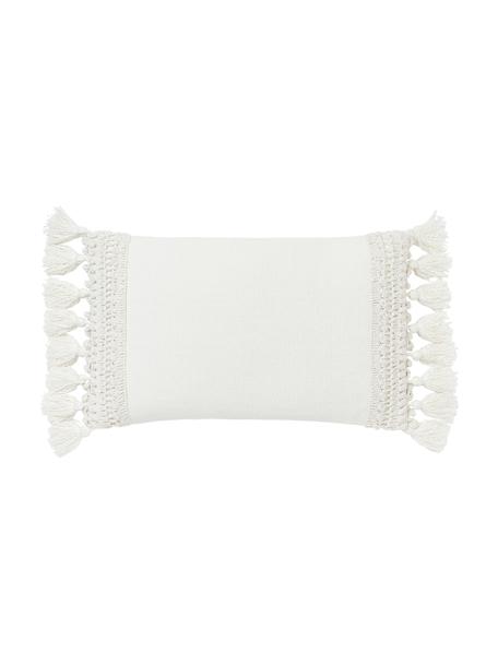 Housse de coussin en coton à pompons Adrian, Blanc crème, larg. 30 x long. 50 cm