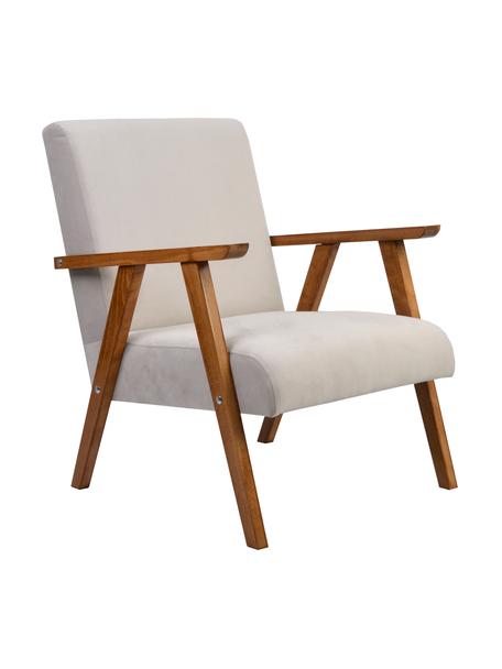 Fotel z aksamitu Victoria, Tapicerka: aksamit (100% poliester), Stelaż: drewno naturalne, Beżowy aksamit, nogi: jasny brązowy, S 60 x G 69 cm